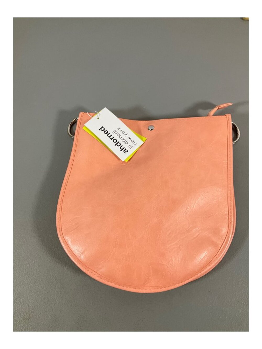 ahdorned U-Shaped Leather Messenger Bag, Double-Entry, Soft Peach with 2 Straps
